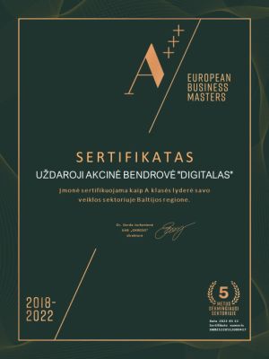 UAB DIGITALAS sertifikatas 2018-2022